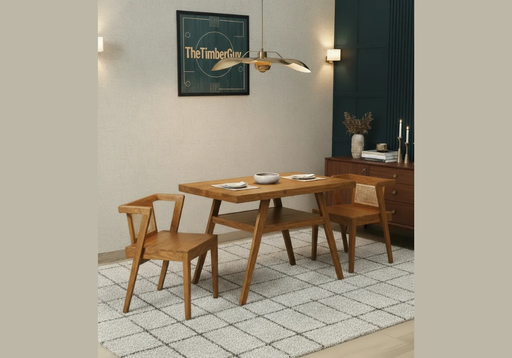 Scandinavian Table With Two Light Wood Chairs