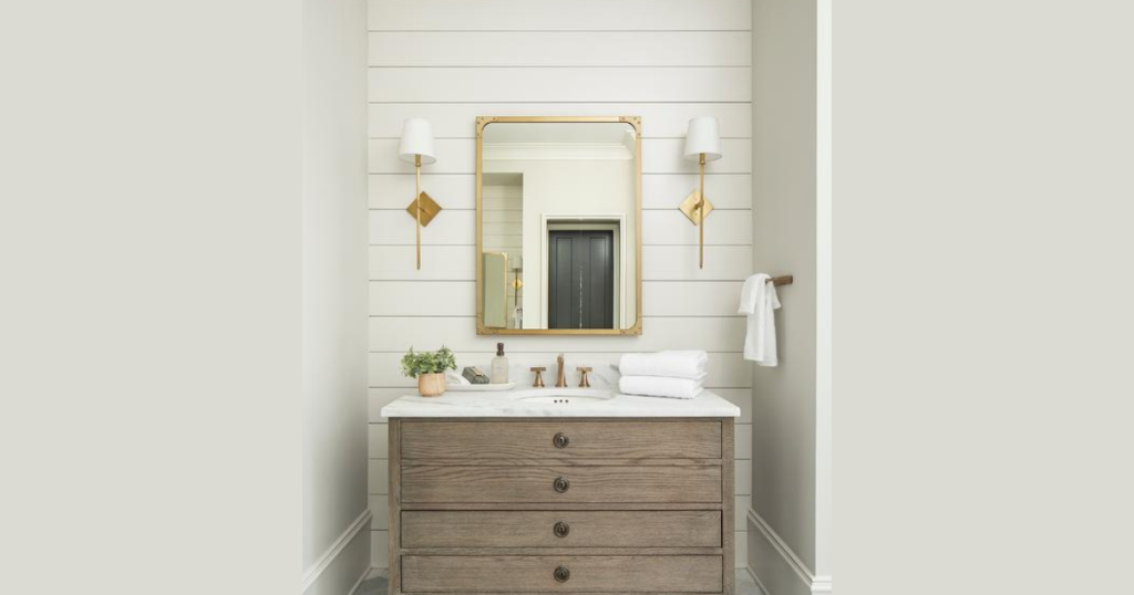 Shiplap Around the Bathroom Mirror Frame