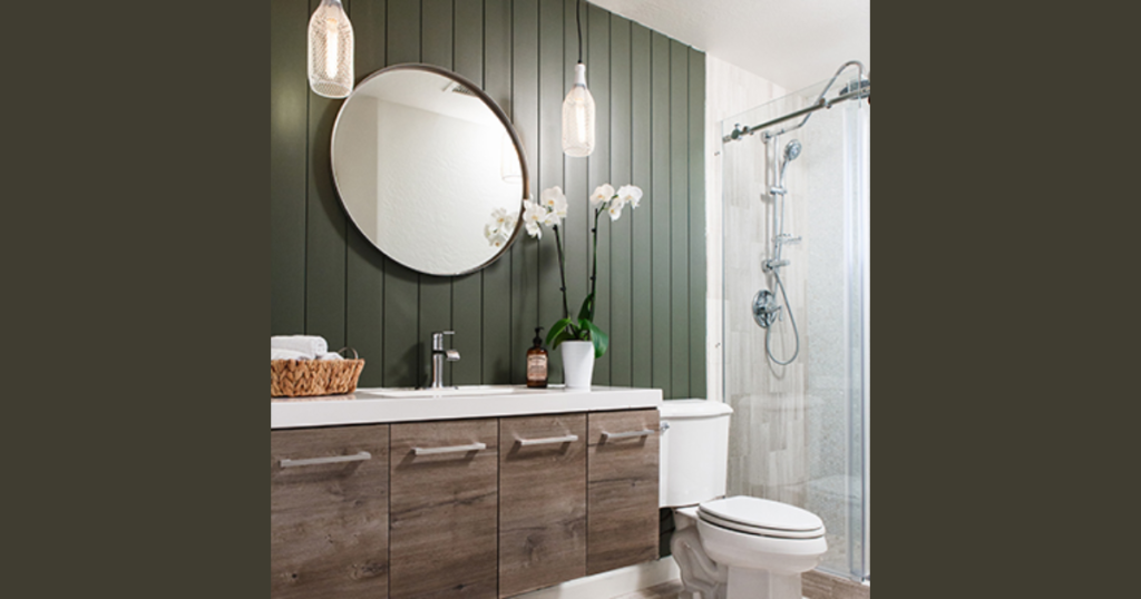 Small Bathroom Shiplap on One Side Wall