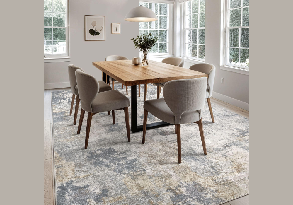 Soft Neutral Carpet Under Minimal Dining Table