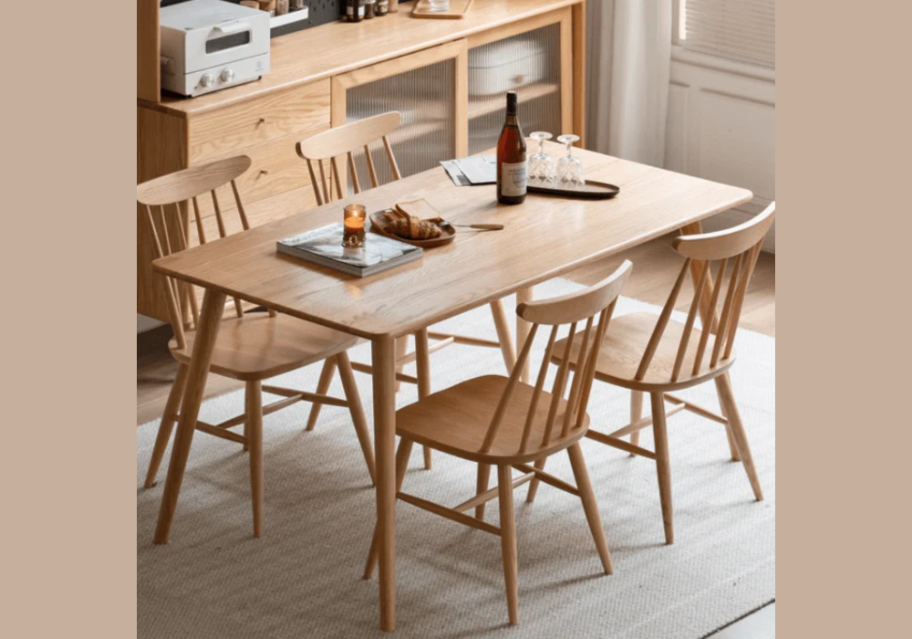 Solid Oak Wooden Dining Table Setup