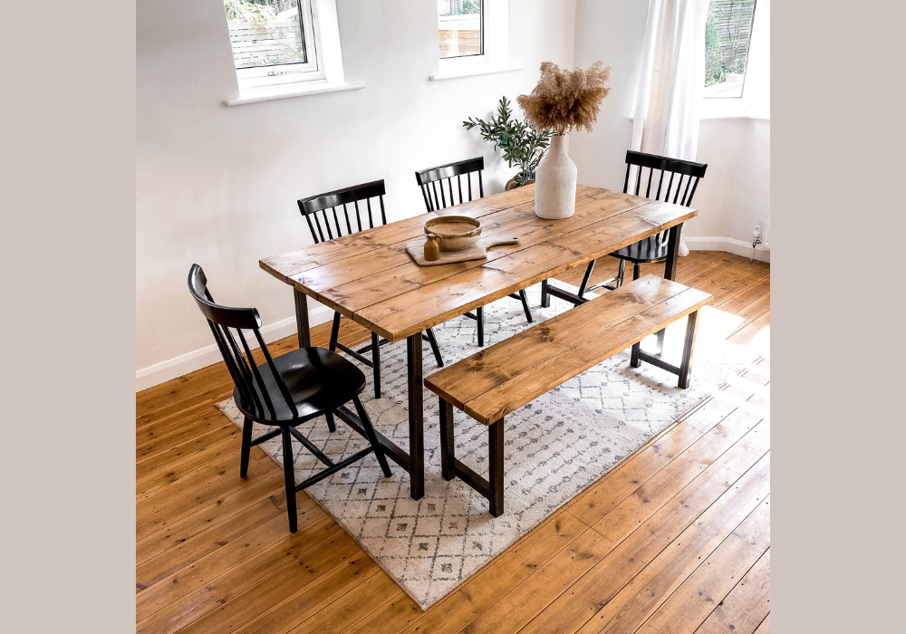 Solid Wood Dining Table with Bench Seating