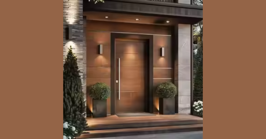 Solid Wooden Front Door with Natural Finish