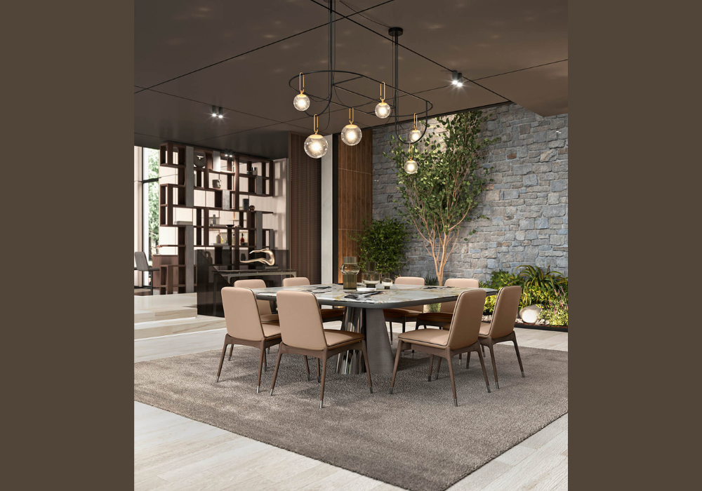 Square Dining Table With Statement Lighting