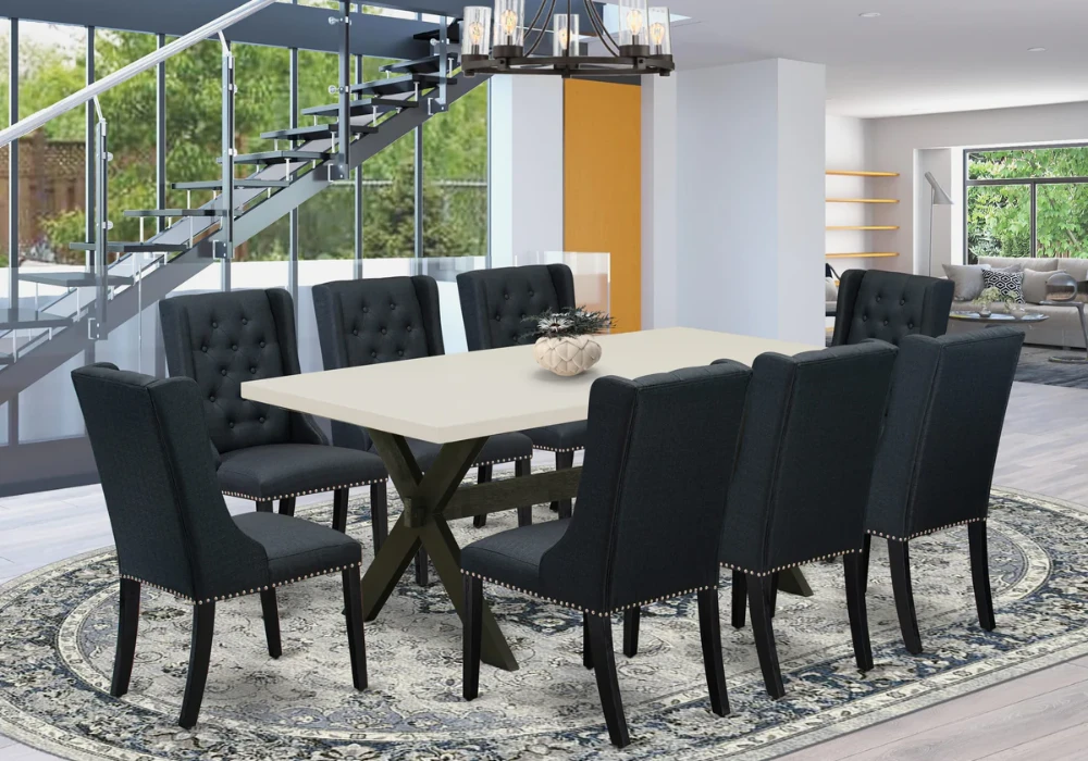 Upholstered Dining Table Set With 8 Chairs for Extra Comfort