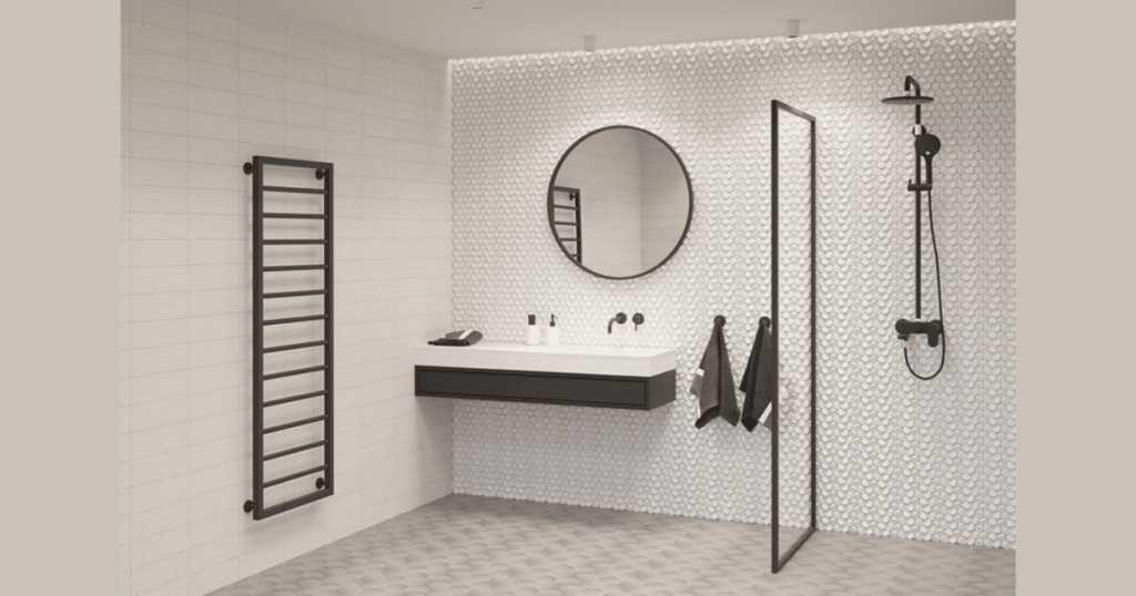 White Bathroom with Black Fixtures