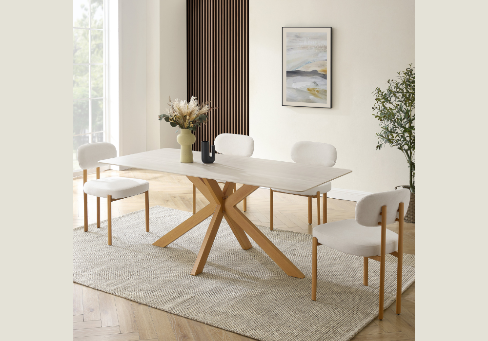 White Dining Table With Natural Wooden Chairs