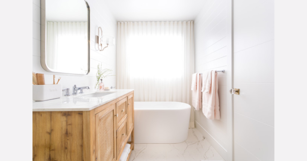  White and Wood Bathroom for Warm Contrast