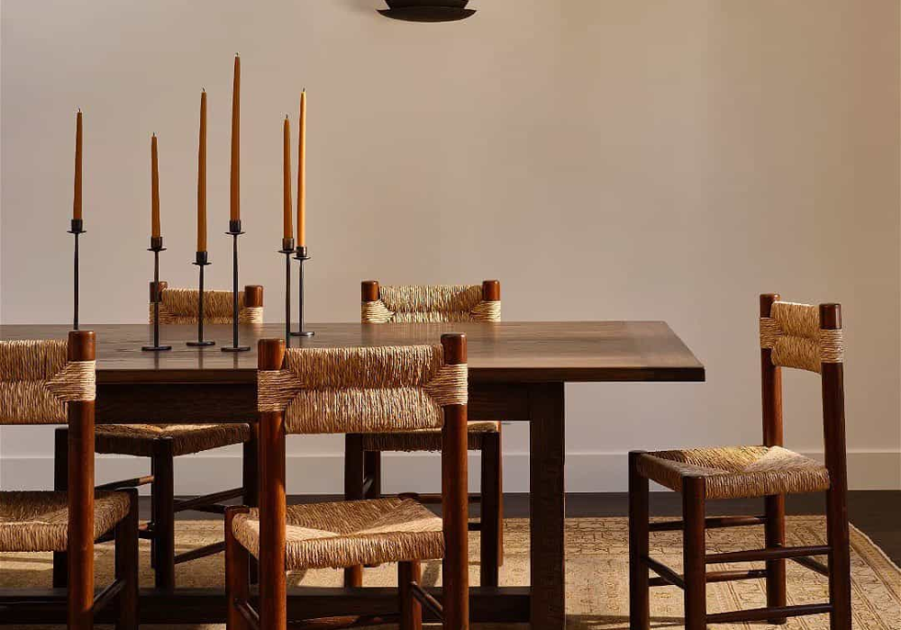 Wooden Dining Table with Candle Arrangement