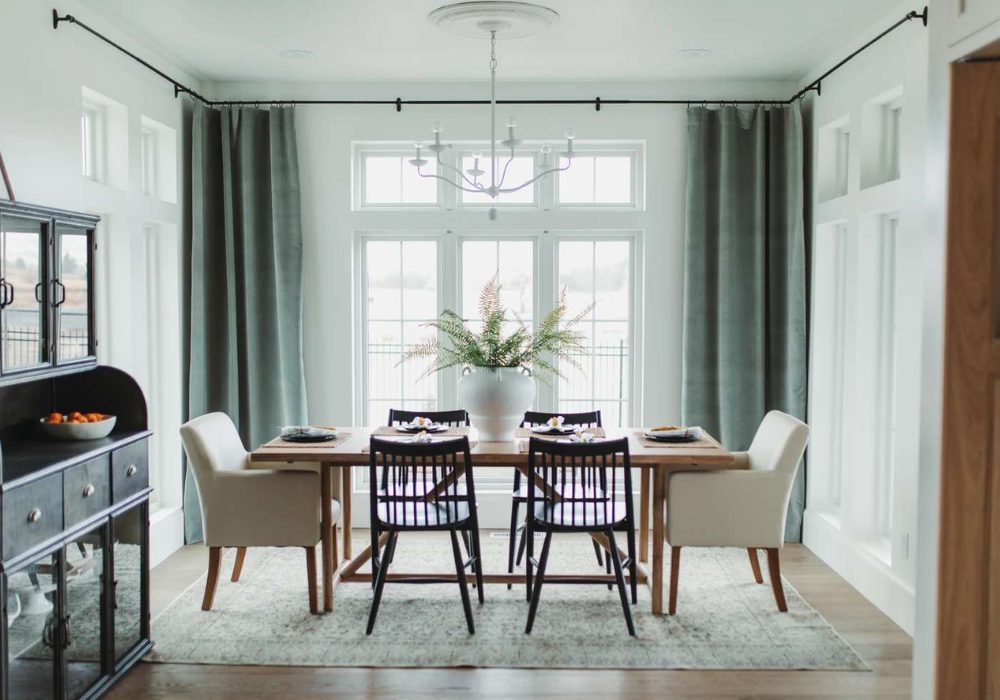 Wooden Dining Table with Greenery Decor