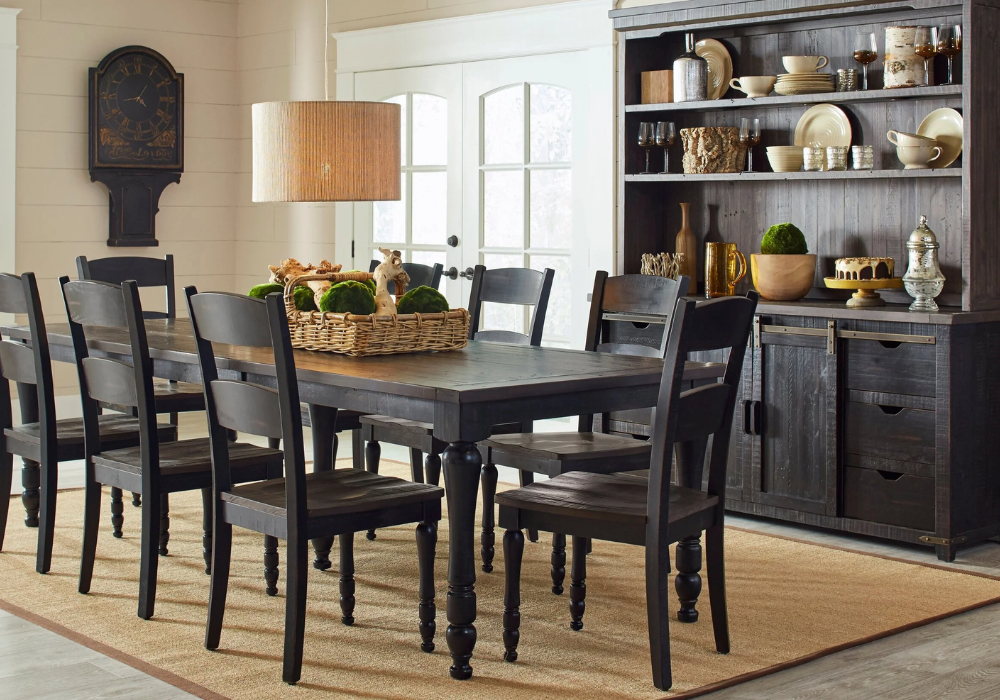 Wooden Dining Table with Vintage Chairs