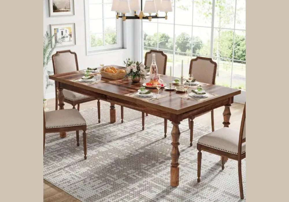Wooden Farmhouse 72 Inch Dining Table Setup