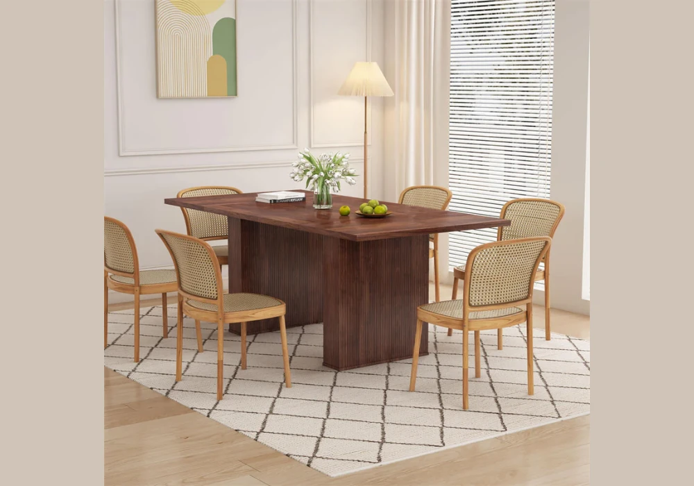 Wooden Farmhouse 78 Inch Dining Table Setup