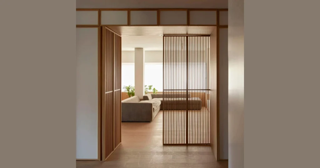 Wooden Slatted Door Partition