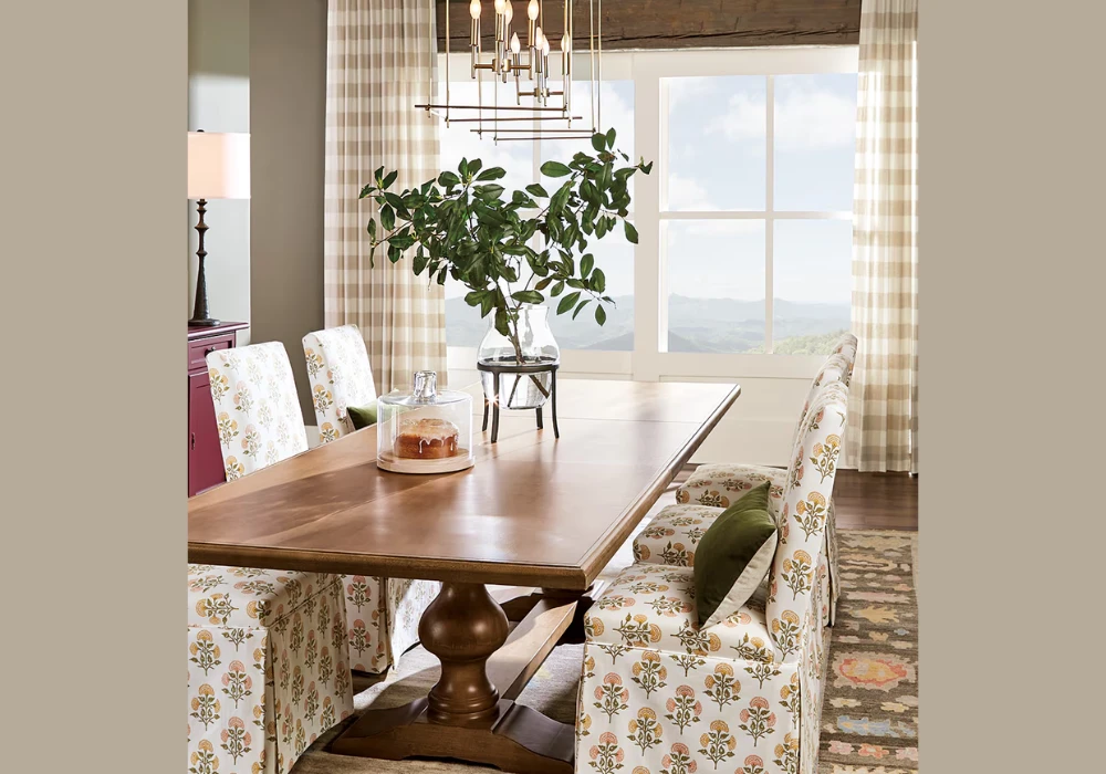 Wooden Table with Modern Centerpiece