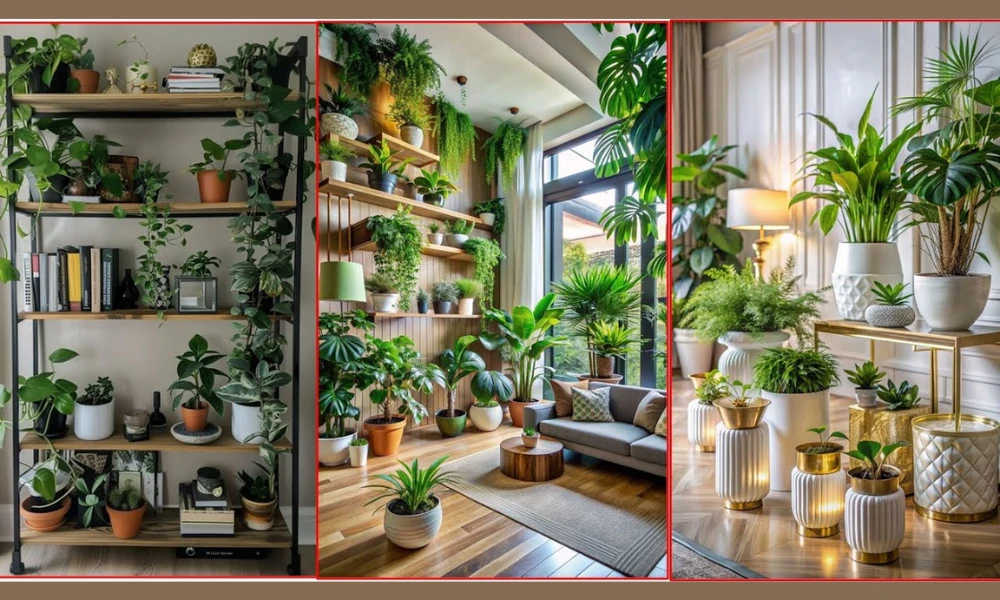 Add small plants for a fresh and lively shelf style