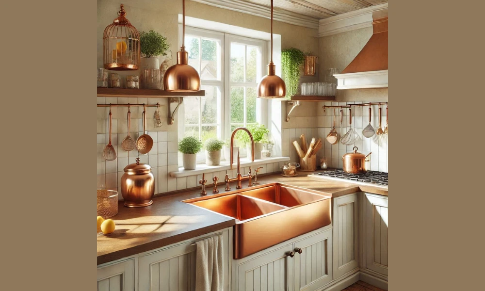 Copper kitchen sink idea for a rich and warm finish