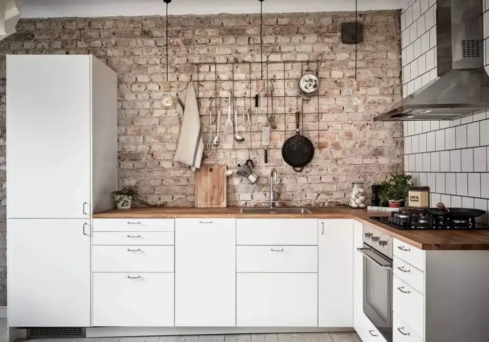 Brick Style Backsplash with White Cabinets