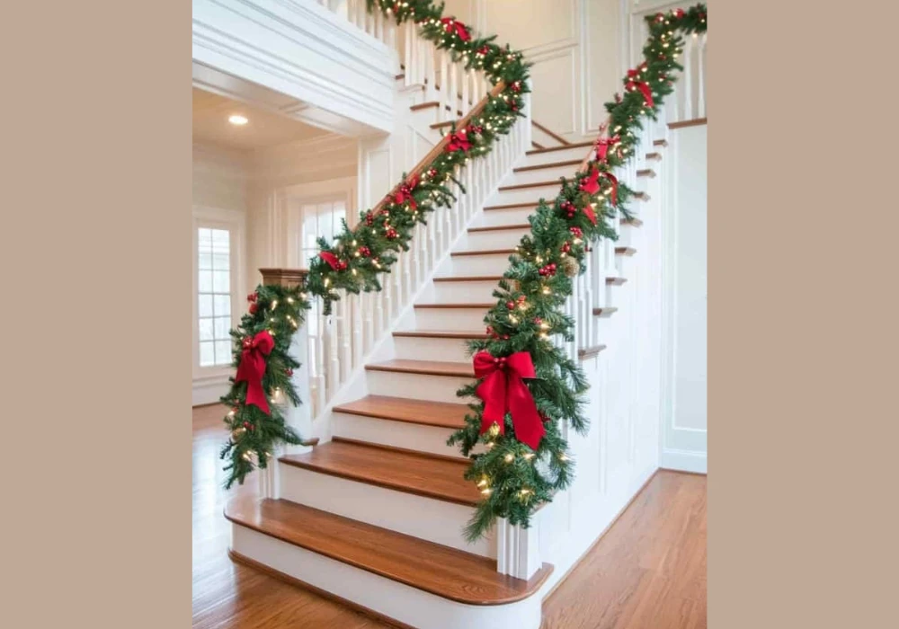 Classic Green Garland with Warm String Lights