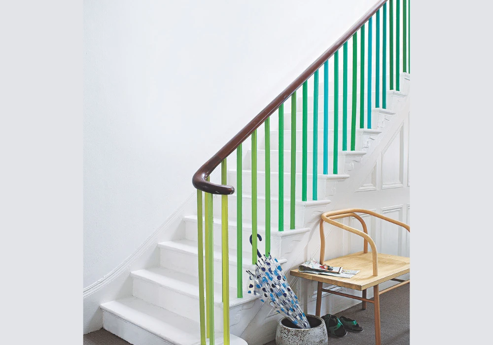 Colorful Painted Balusters for a Boho Pop on railing