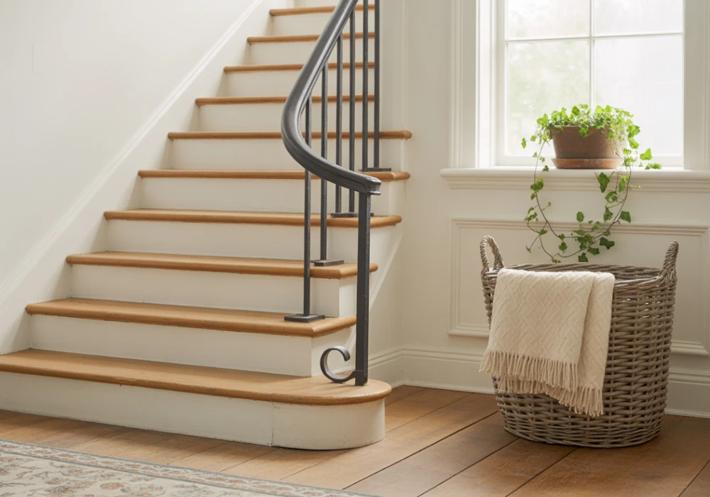 Farmhouse Indoor Railing Ideas with Soft Contrast