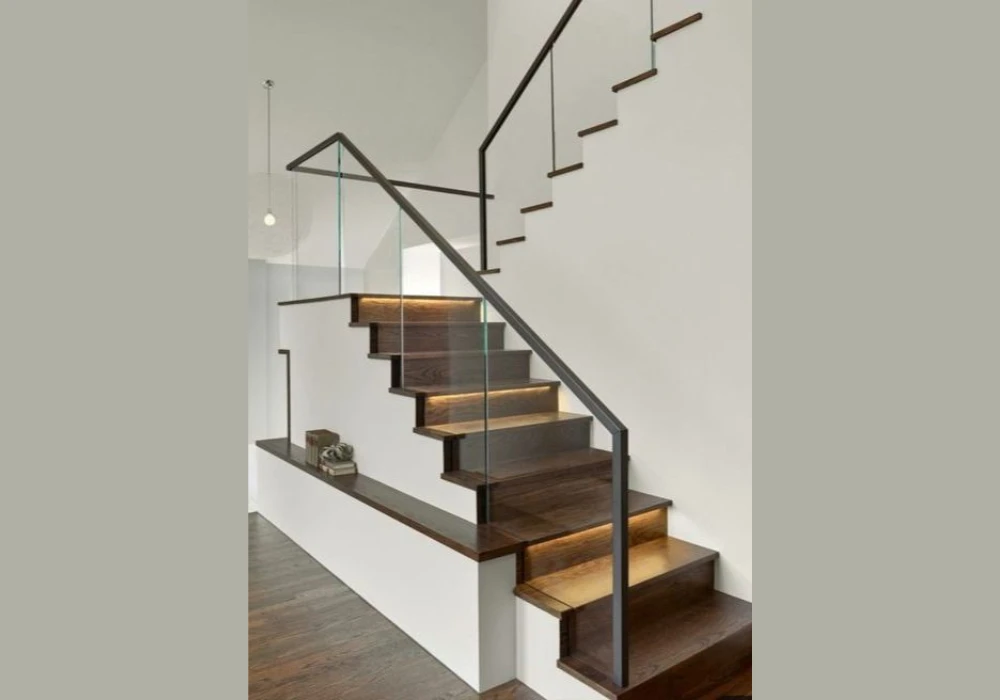 Glass Stair Railing Ideas with a Slim Top Rail