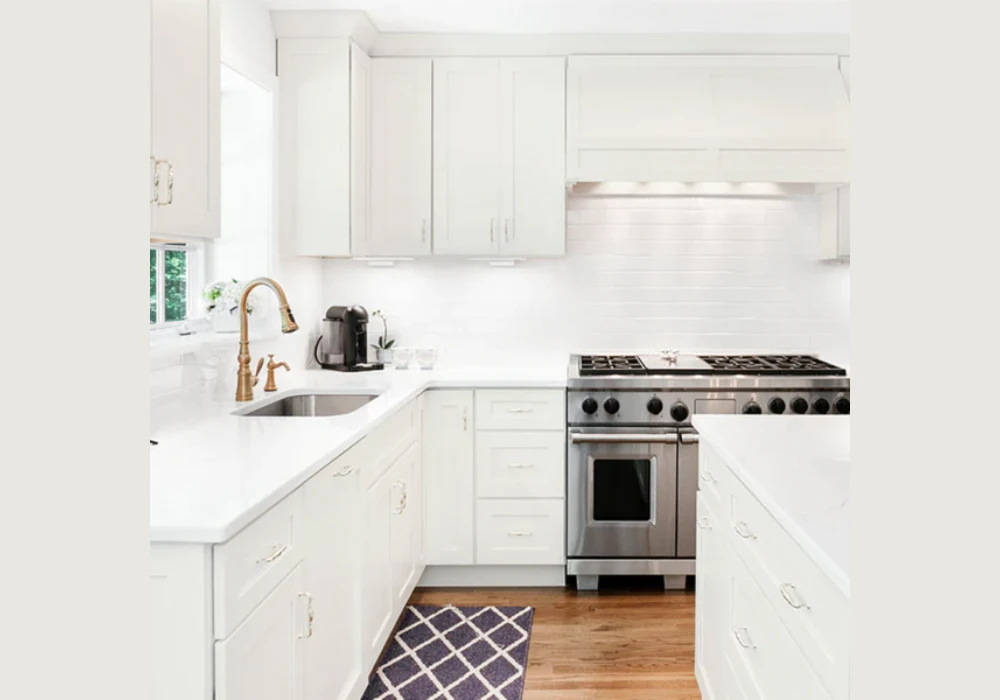 Glass Tile Backsplash with White Cabinets