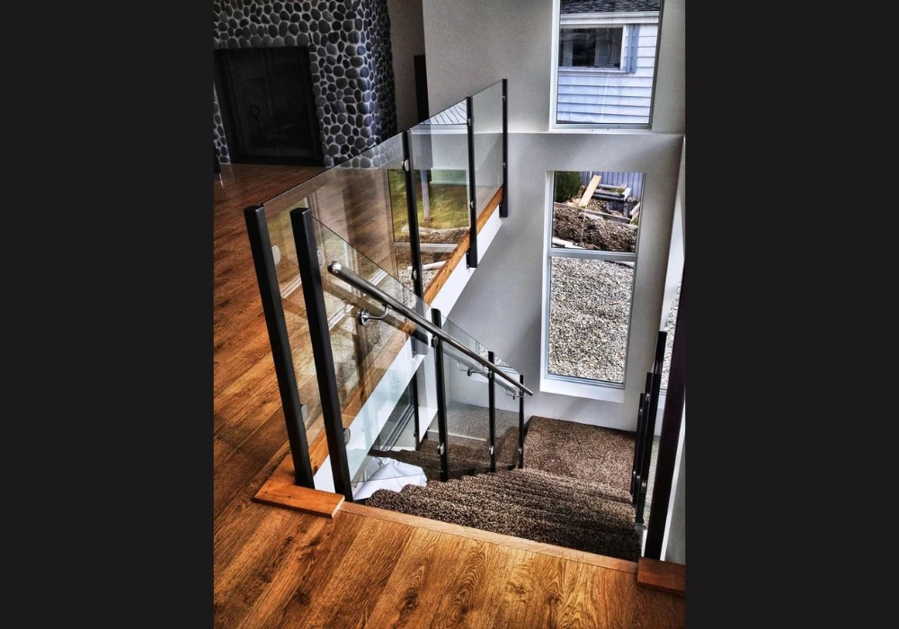 Glass and Black Metal Stair Railing Ideas for Contrast