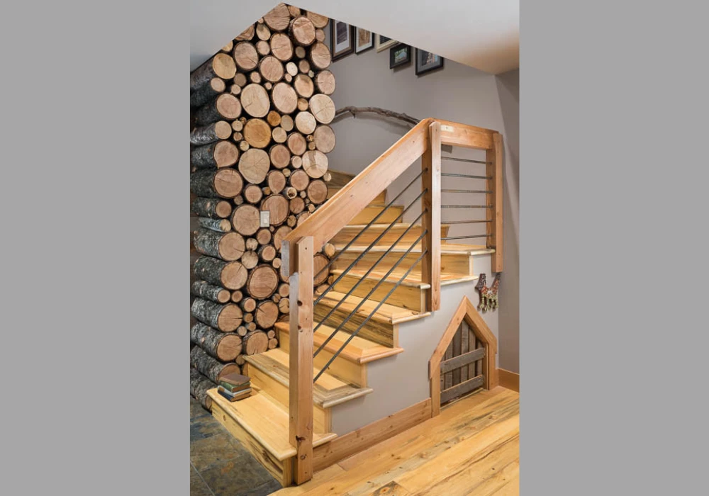 Log Rustic Stair Railing Ideas for Cabin Style