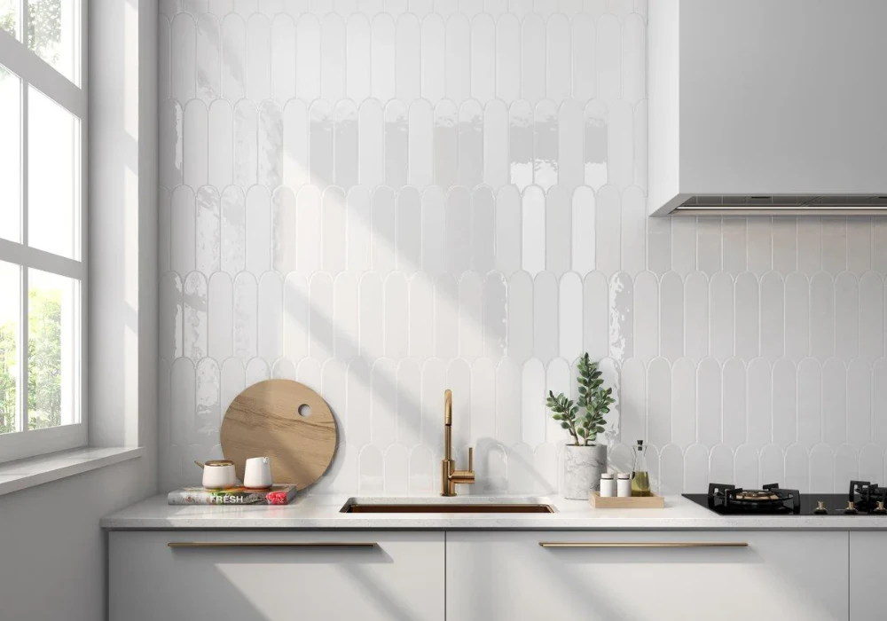 Matte Tile Backsplash with White Cabinets