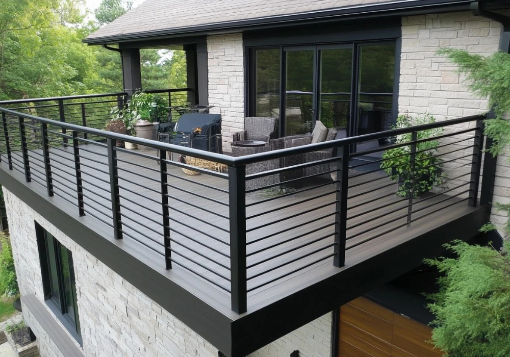 Modern Deck Railing Ideas with Metal and Cable Mix