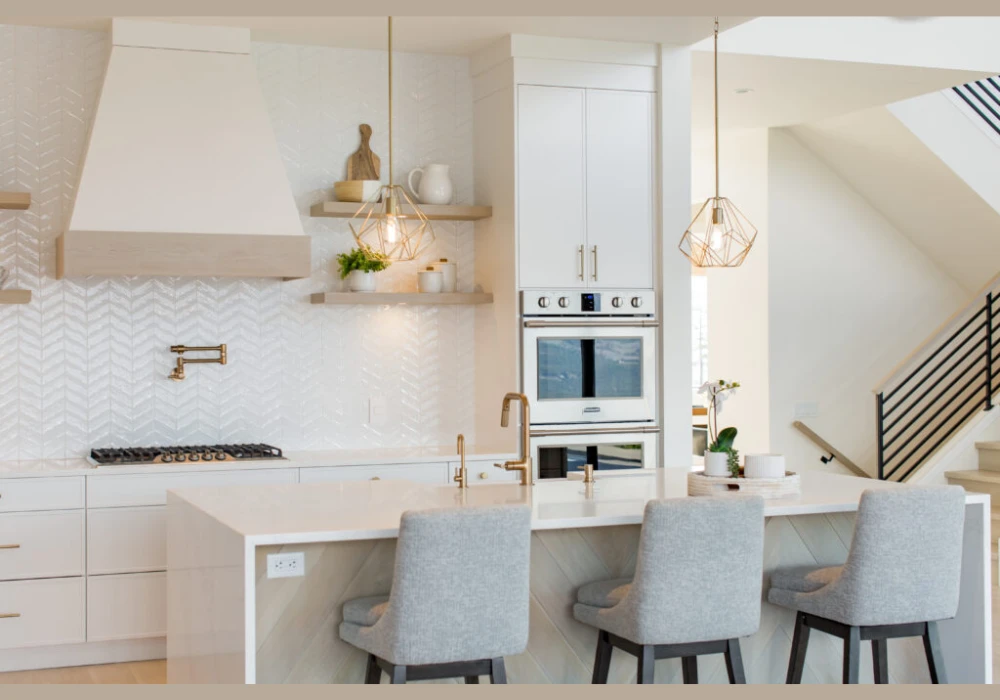 Floating Wooden Kitchen Shelves for Warm Natural Look