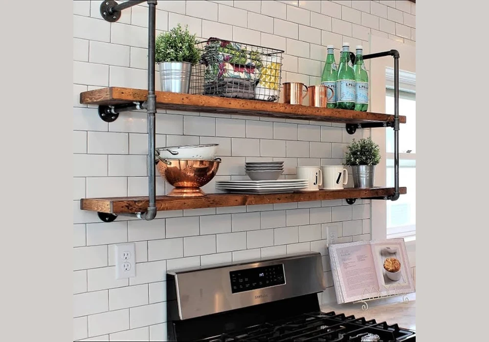 Industrial Pipe Kitchen Shelves for Strong Storage Support