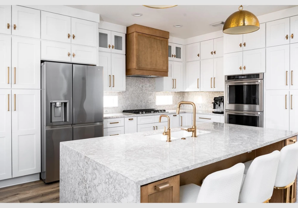 Waterfall Edge Kitchen Island for a Sleek and Modern Statement