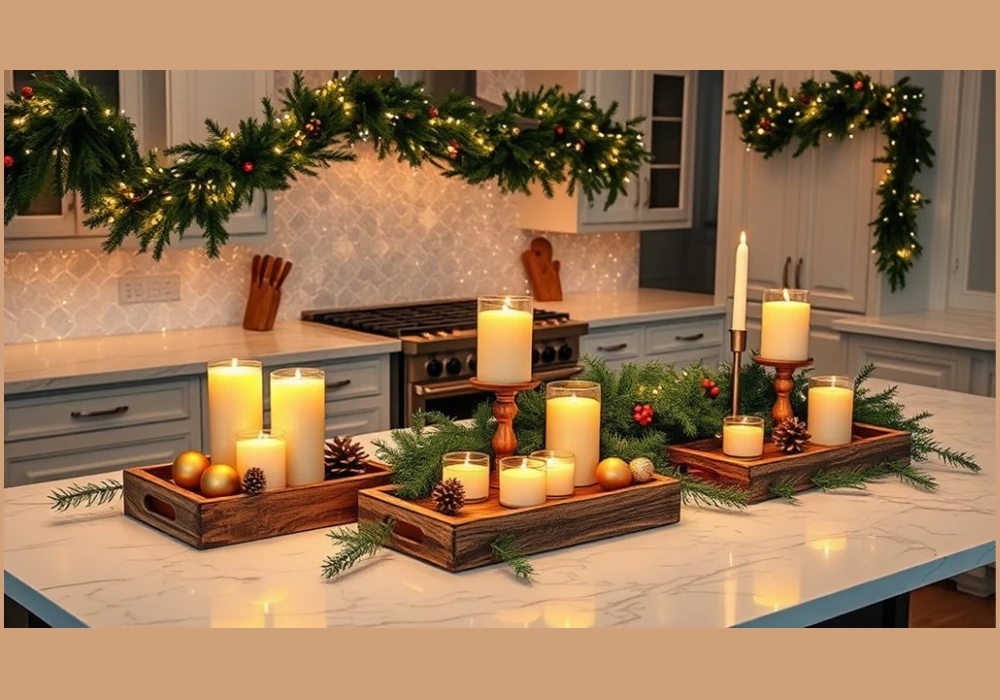 Candle and Candleholder Arrangement for a Warm and Atmospheric Island Display