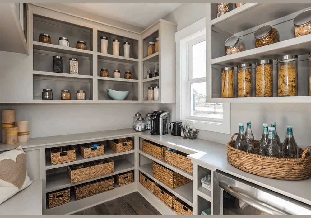 Elegant Jar & Bottle Arrangement for Clean Kitchen Countertop Look