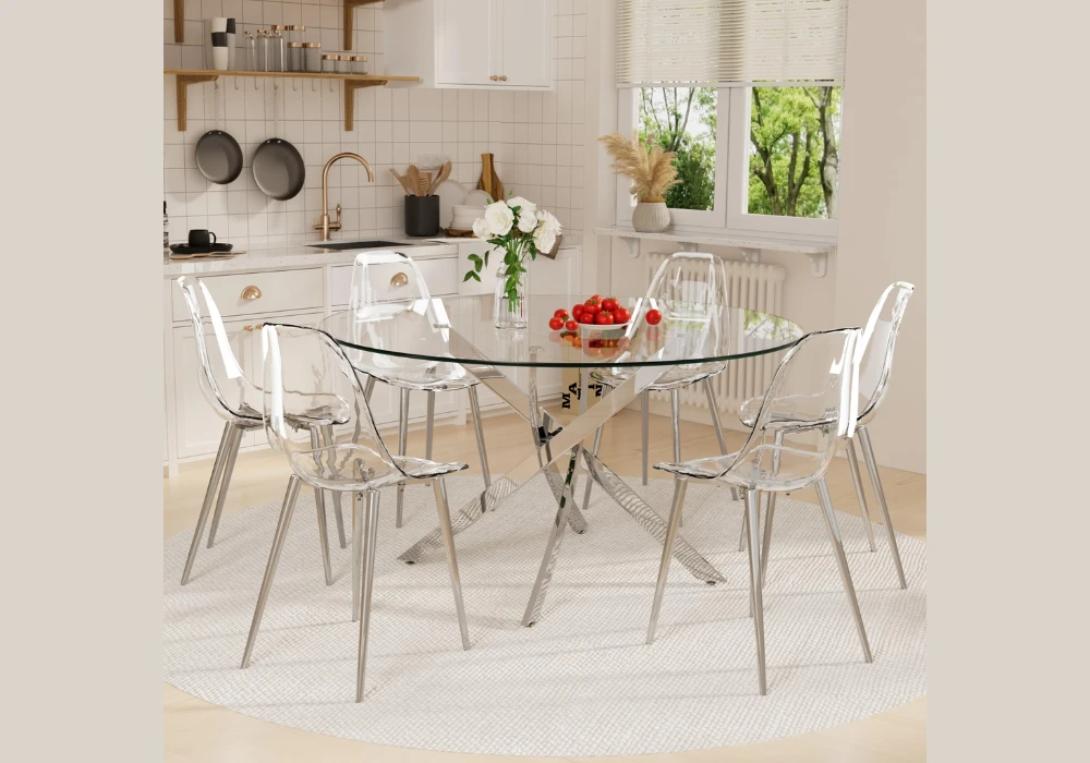Kitchen Dining Room with Glass Dining Table