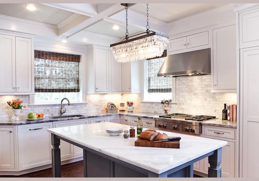 Linear Kitchen Chandelier Ideas for Long Island Countertops