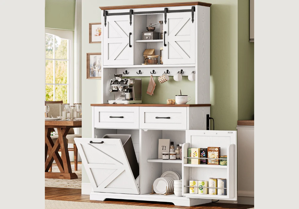 Farmhouse Kitchen Pantry with Open and Wooden Storage