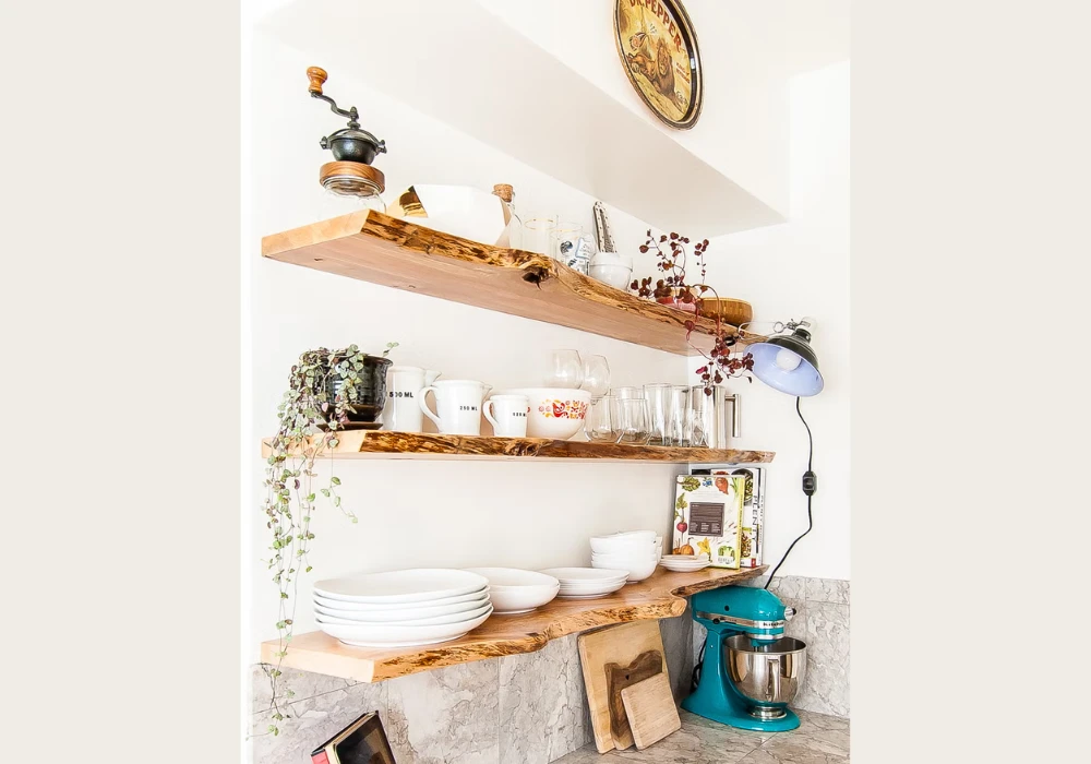 Open Shelving for Practical Farmhouse Kitchen Storage