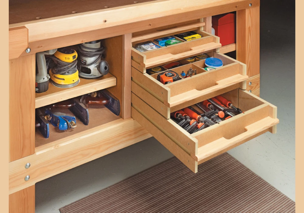 Workbench with Built In Storage Drawers