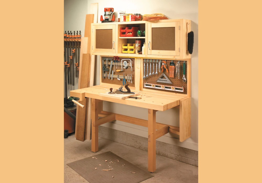 Foldable Wall Mounted Workbench for Space Saving Garage Workshop