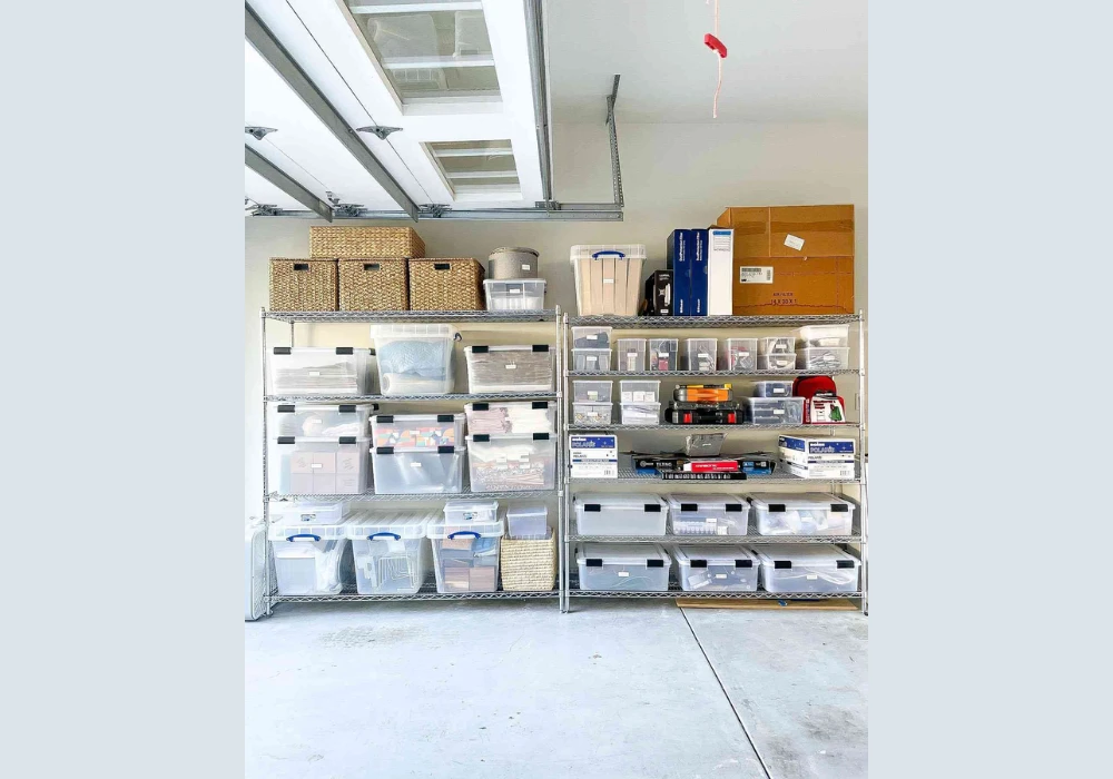 Labelled Storage Bins for Garage Tool Organization System
