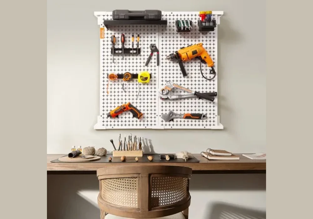 Wall Mounted Pegboard System for Garage Tool Organization