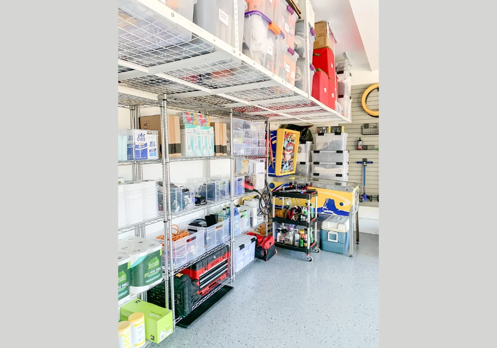 Garage Shelving with Storage Bins for Organized Sorting