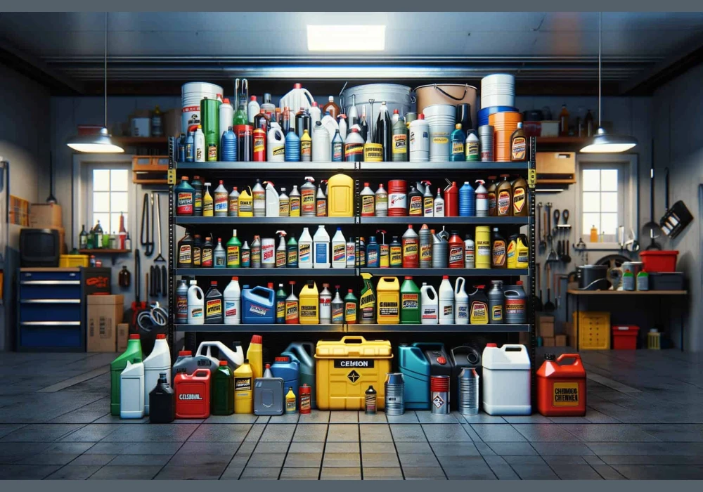 Garage Paint and Chemical Storage Before and After Safe Shelving