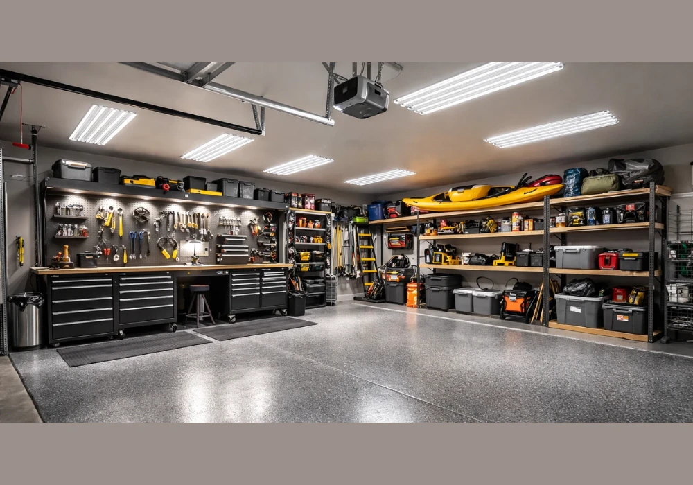 Garage Lighting Area Before and After Workspace Upgrade