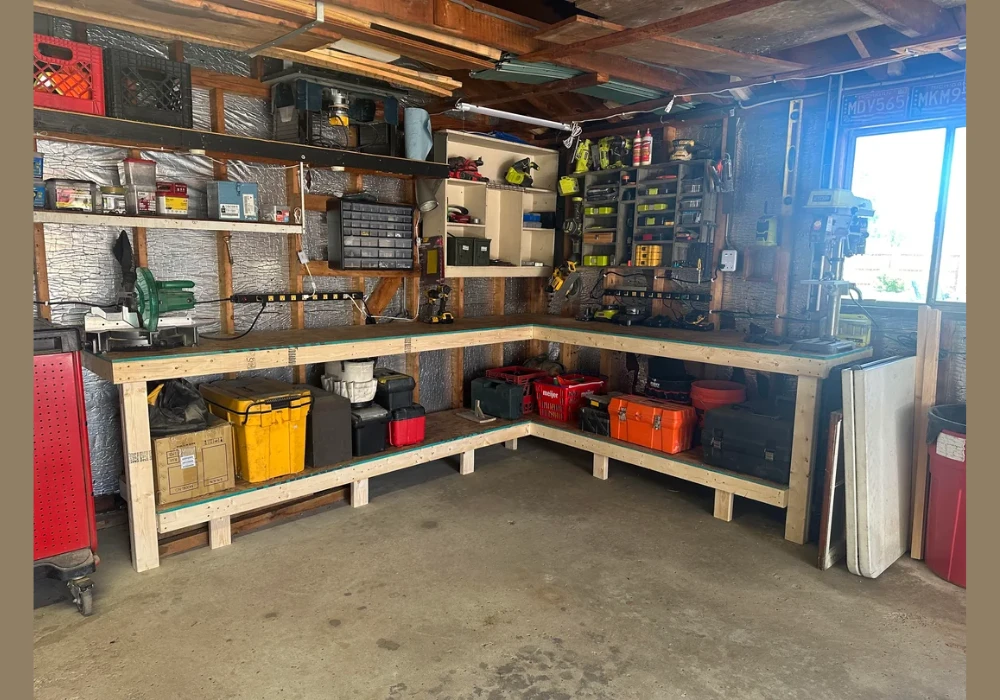Garage Workbench Area Before and After Organization Setup