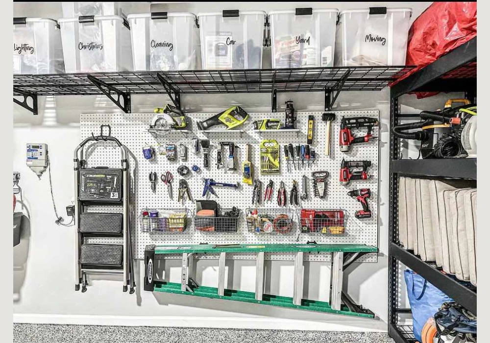 Garage Corner Space Before and After Corner Shelf Setup