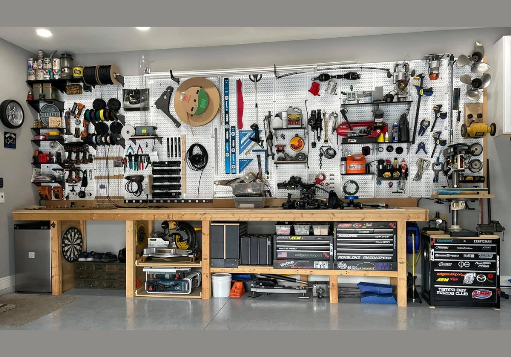Garage Wall Organization Before and After Pegboard Setup